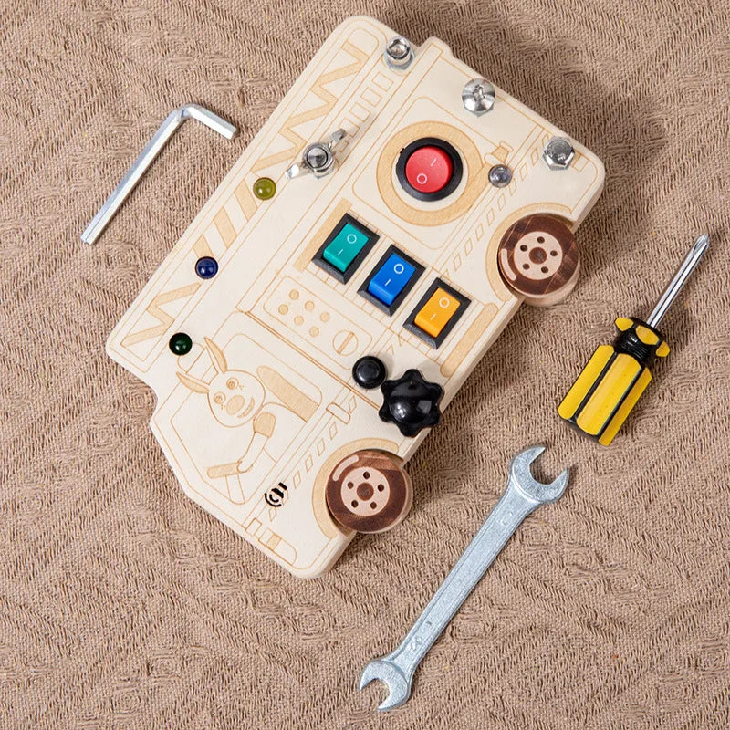 Planche d’activités Montessori / Circuit LED avec prise et interrupteur ON/OFF / Développement de la motricité fine et des capacités cognitives / Jouet éducatif pour bébés / Idée cadeau Busy Board