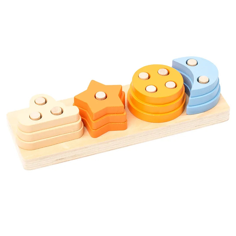 Jouets éducatifs Montessori en bois / Trieur de formes et de couleurs pour bébés 1–2 ans / Blocs puzzle / Empilage de grandes formes géométriques / Jouet pour tout-petits