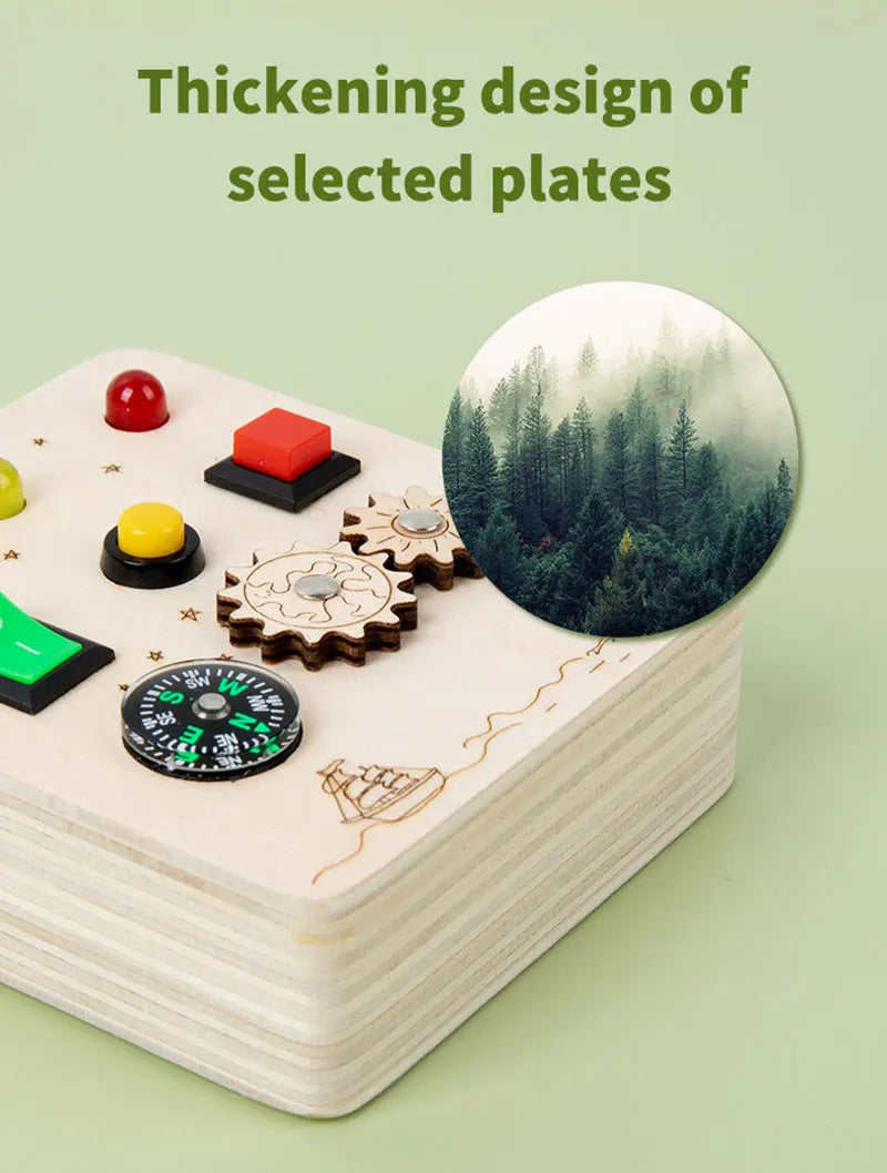 Montessori Busy Board Jouets mentaires oriels en bois avec interrupteur à lumière LED, Tableau de commande, Activités de voyage, Jeux pour enfants, 2-4 ans