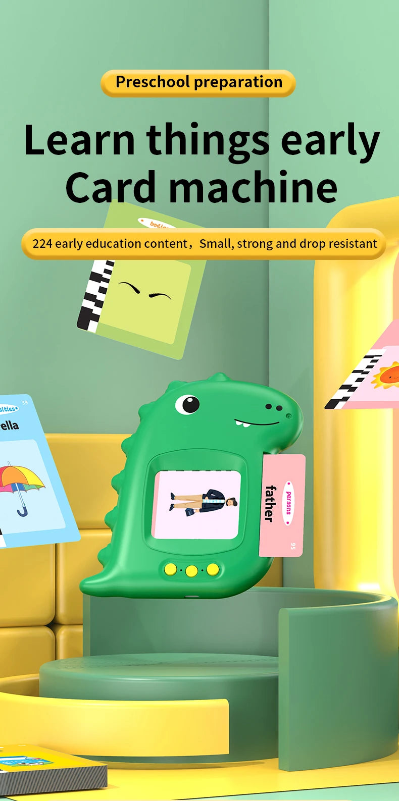 Machine de cartes éducatives précoces / Cartes audio en anglais / Apprentissage du langage parlant / Jouet électronique pour enfants / Cadeau d’anniversaire