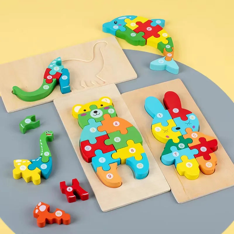 Puzzles en bois Montessori pour tout-petits / Jouets Montessori pour enfants de 2 à 5 ans / Puzzle éducatif 3D dinosaures