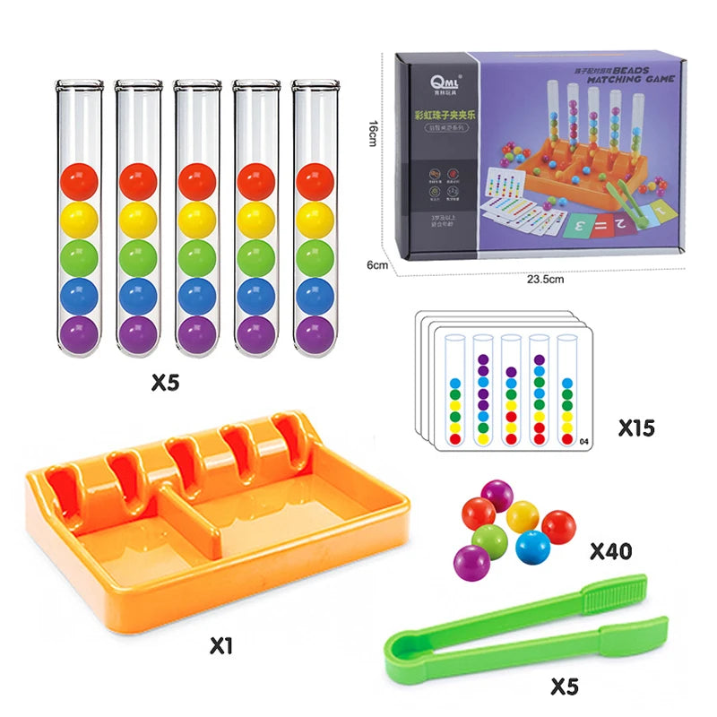 Jouets éducatifs Montessori amusants / Tri de boules arc-en-ciel / Pince pour trier / Cartes d’assortiment de couleurs / Apprentissage des mathématiques pour tout-petits / Cadeaux pour enfants